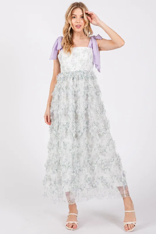 Romantic Dinner Lavender Floral Ruffle Tiered Maxi Dress