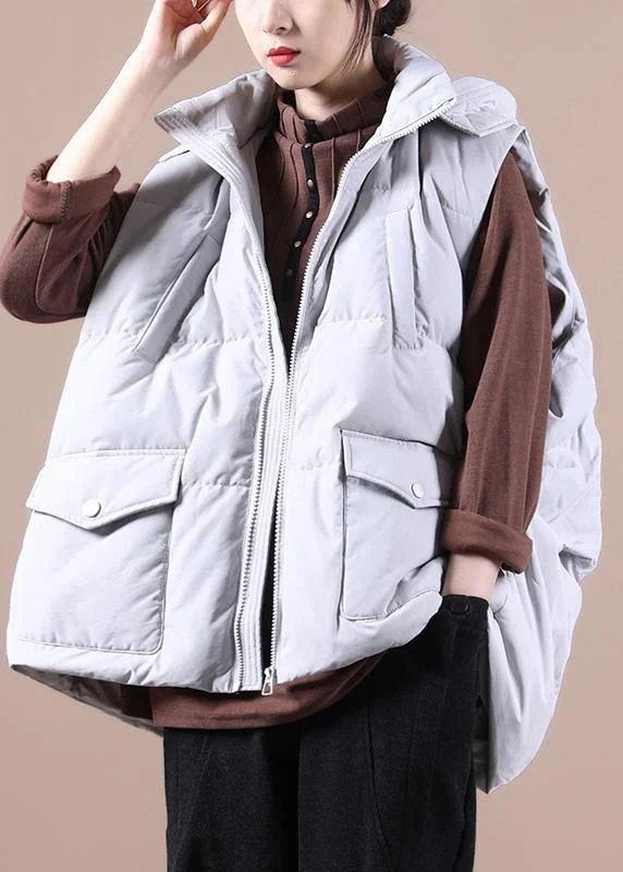 Easy Wardrobe New plus size snow jackets Jackets light gray stand collar pockets duck down Vest Easy Wardrobe New plus size snow jackets Jackets light gray stand collar pockets duck down Vest
