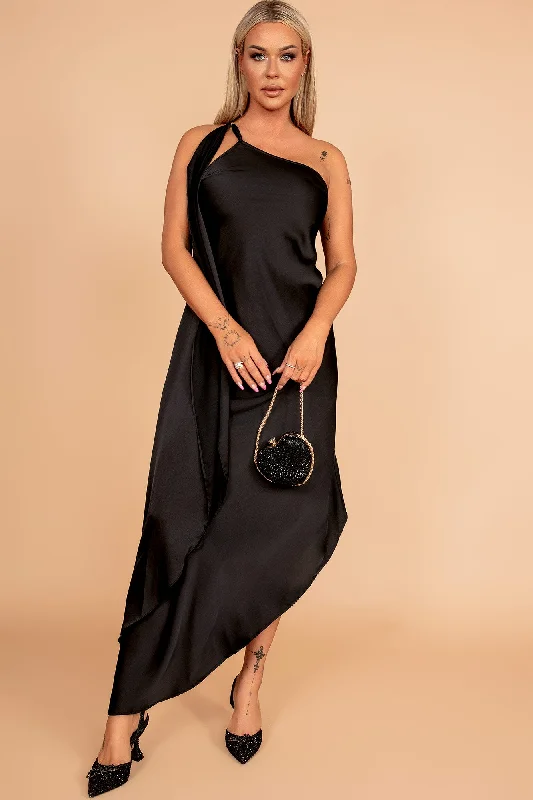 Lightweight Clothes Fabiana Black Satin Dress