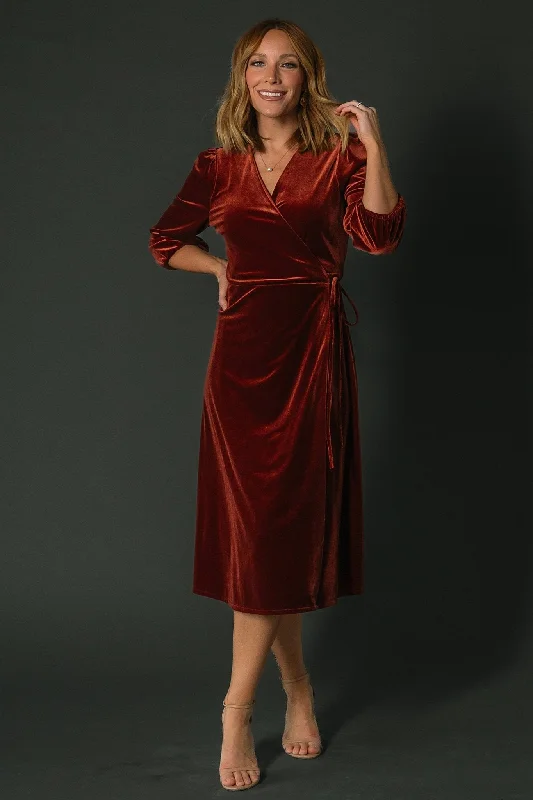 Warm Style Beckinsale Velvet Wrap Dress | Cinnamon