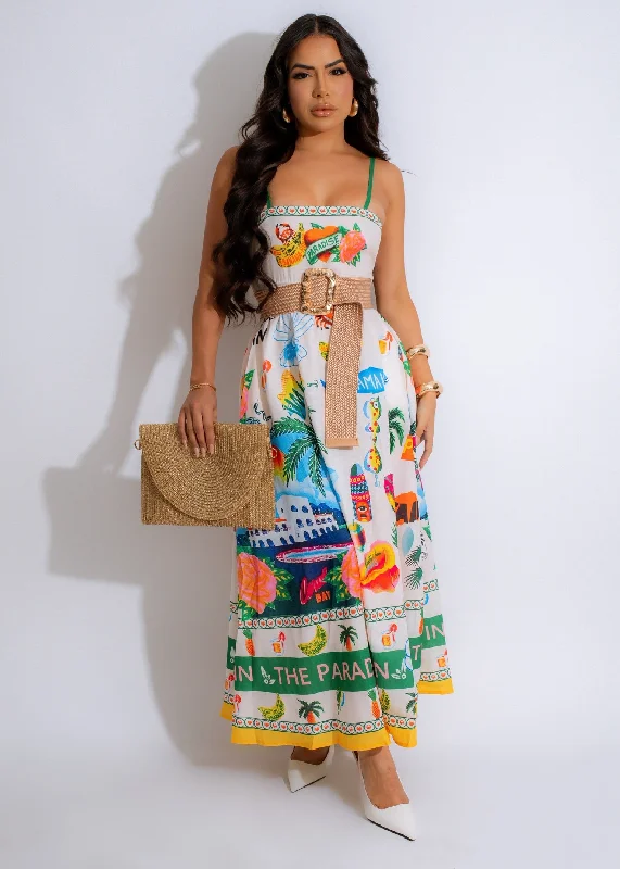 Chic Textures Tropical Paradise Midi Dress Green