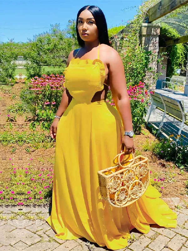 Comfortable Fit Halter Hollow Backless Maxi Dresses