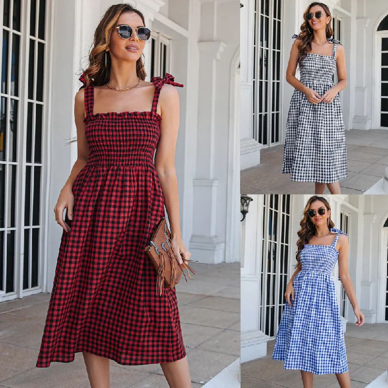 Trendy Vibes Summer Plaid Sleeveless Daily Dresses