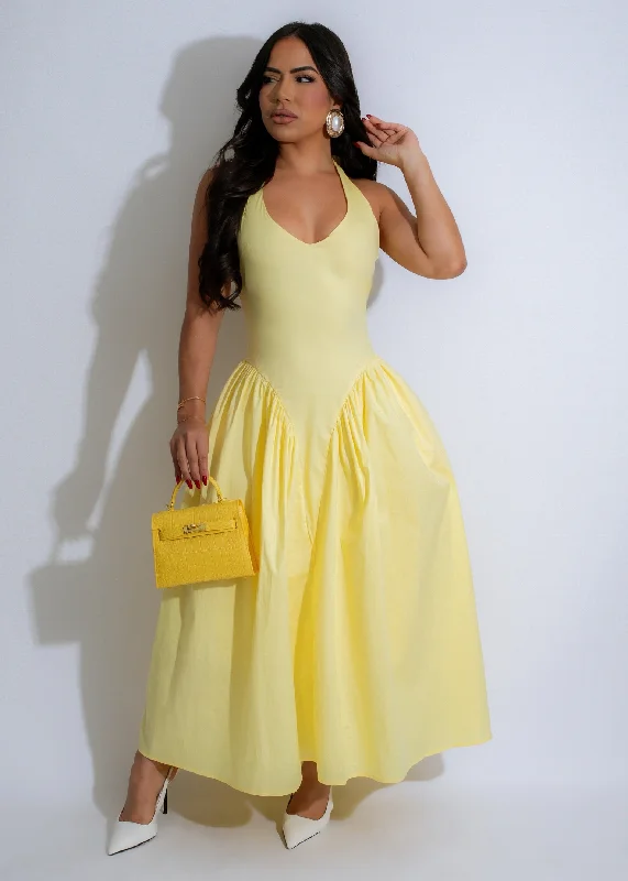 Unique Personality Desert Breeze Midi Dress Yellow
