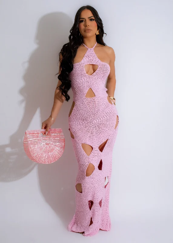 Budget Apparel Sweet Summer Crochet Midi Dress Pink
