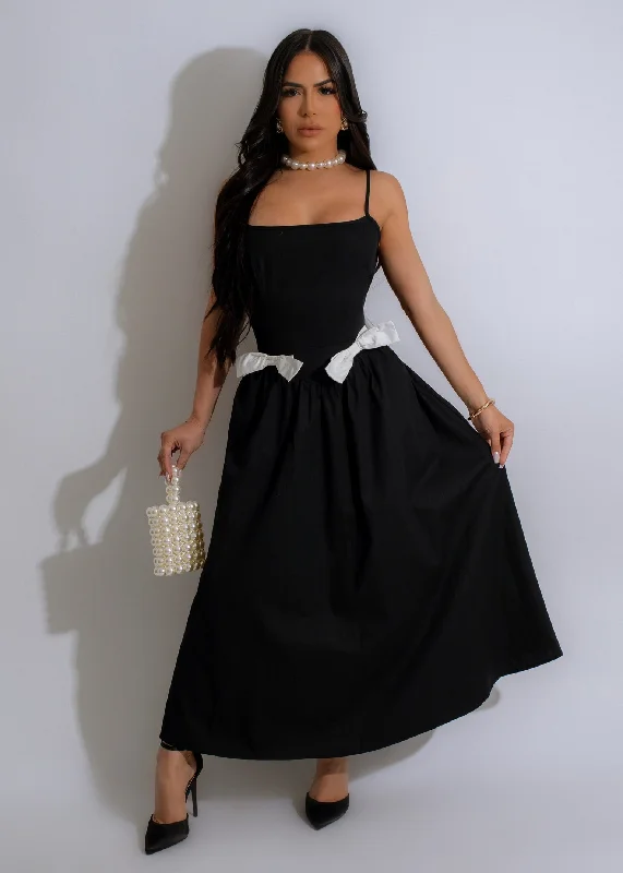 Cozy Pieces Occasion Bow Midi Dress Black
