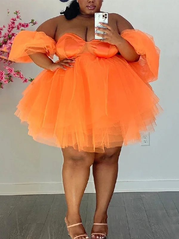 Cool Comforts Strapless Hollow Chiffon Mini Dresses Plus Size