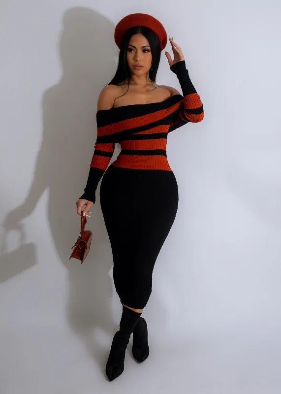 Distinctive Personality Rome Night Knitted Midi Dress Orange