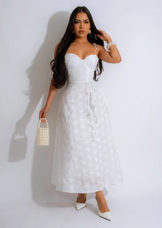 Warm Style Lazy Days Lace Midi Dress White