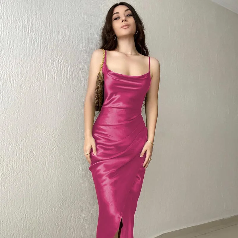 Cozy Daywear Sexy Satin Backless Women Party Dreses