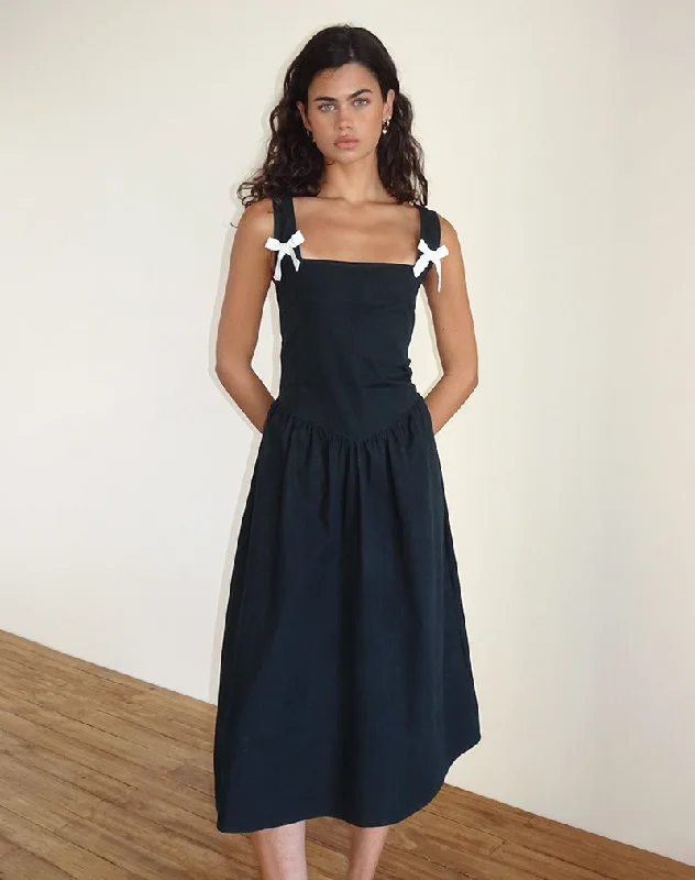 Fashion Layers Clesiel Midi Dress in Tap Shoe with Off White Bows