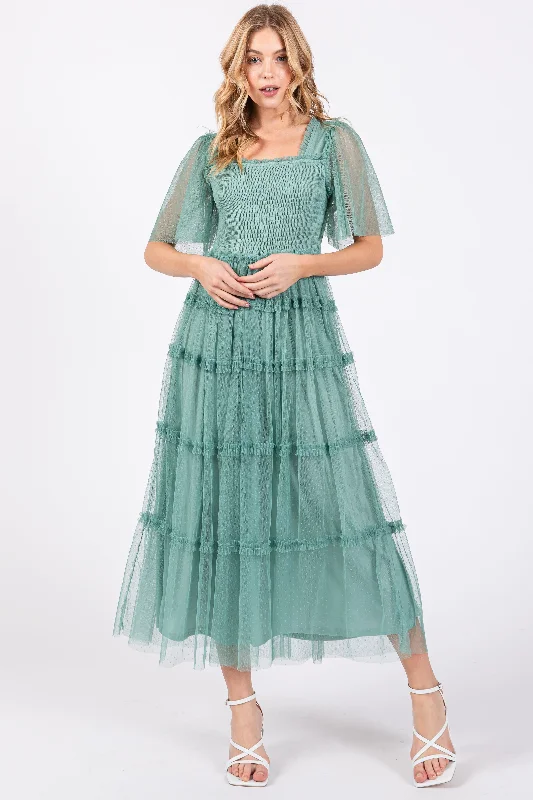 Versatile Wear Jade Ruffled Mesh Maxi Dress