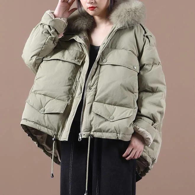 Chic and Cozy Elegant green duck down coat plus size clothing down jacket faux fur collar drawstring Casual overcoat Chic and Cozy Elegant green duck down coat plus size clothing down jacket faux fur collar drawstring Casual overcoat