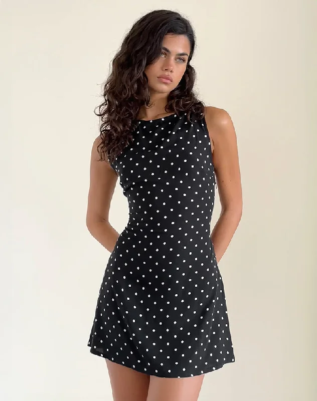 Distinctive Personality Ayana Backless Mini Dress in Polka Black