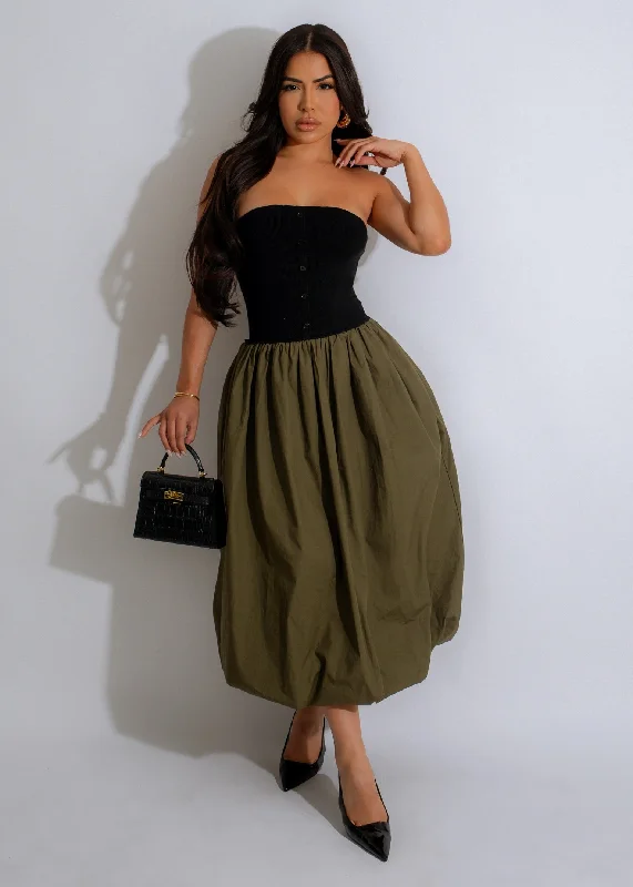 Lightweight Clothes Dual Harmony Ribbed Midi Dress Green
