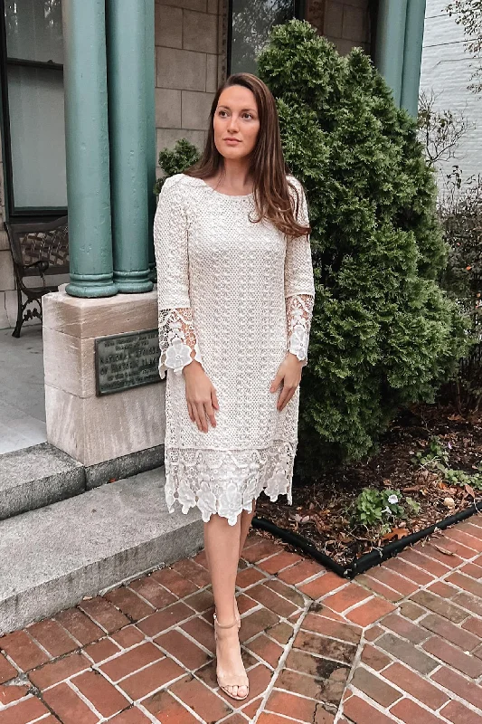 Stylish Comfortwear Lydia Crochet Dress in Ivory