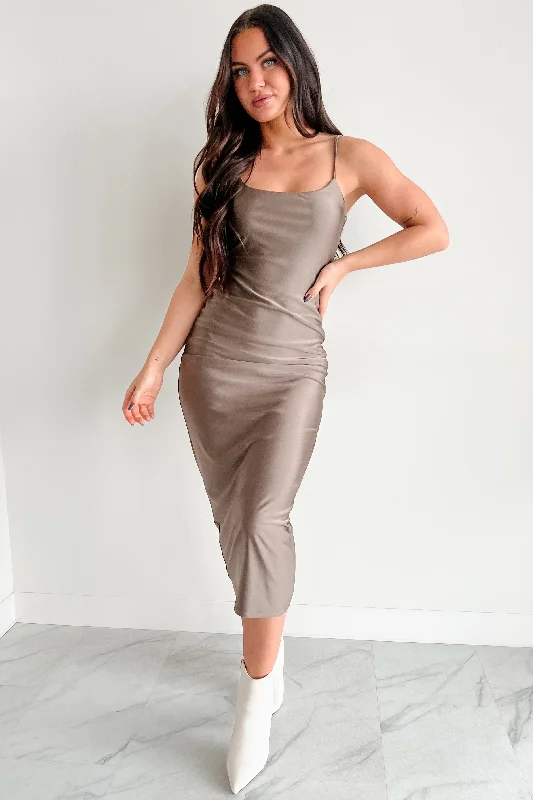 Relaxing Attire Almost Everyday Glossy Midi Dress (Taupe)