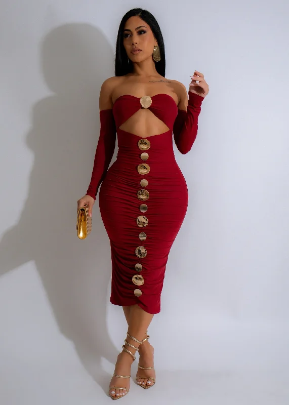 Affordable Looks Gilded Cascade Midi Dress Red
