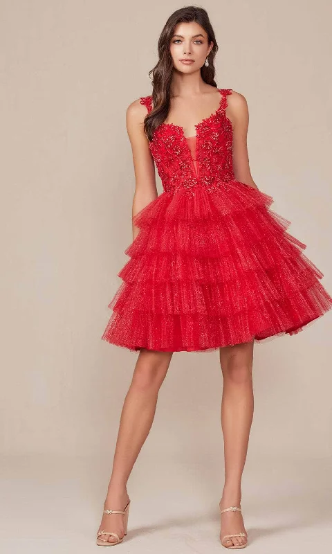 Cool Layers Nox Anabel E904 - Embellished Plunging Neck Cocktail Dress