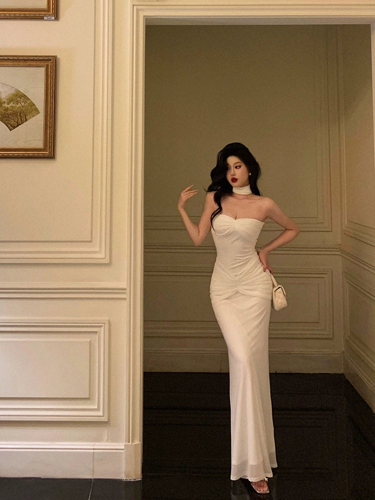 Personalized Creativity White strapless dress for women new style party dress     S5665