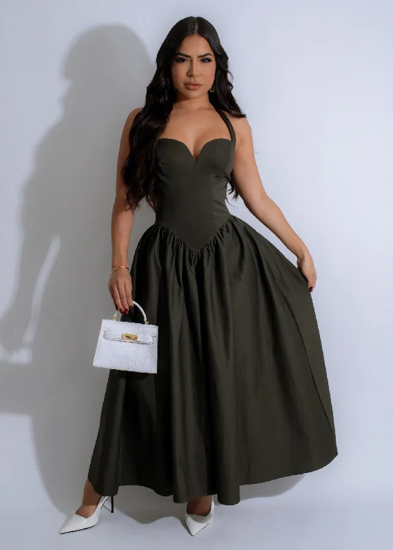 Modern Comfort Olive Charm Midi Dress Green