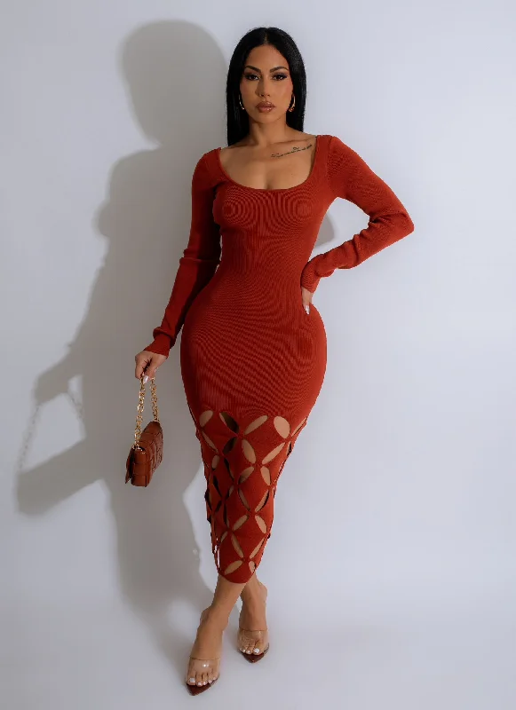 Casual Vibes Slender Body Sweater Midi Dress Brown