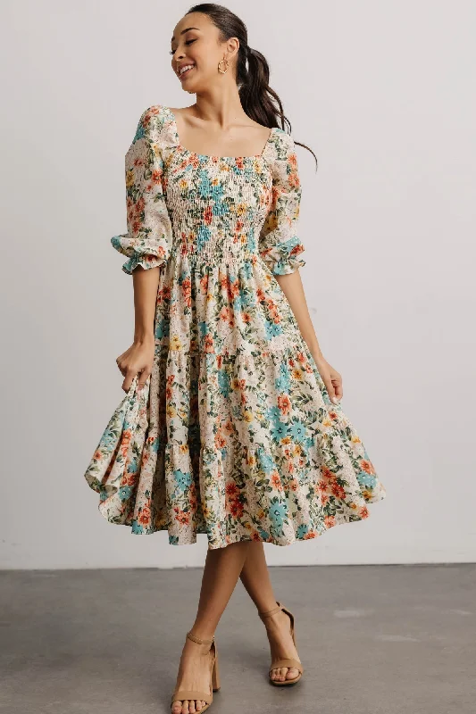 Sleek Outfits Marta Smocked Midi Dress | Summer Floral