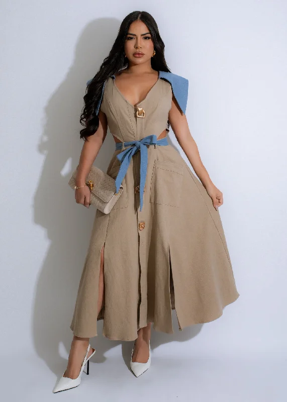 Casual Everyday Wear Sandline Contrast Midi Dress Nude