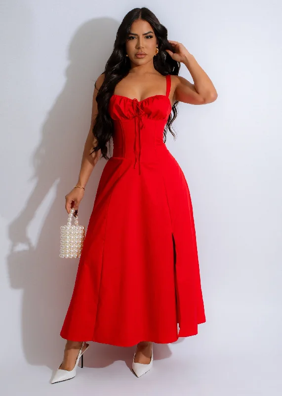 Cozy Comforts Scarlet Corset Midi Dress Red