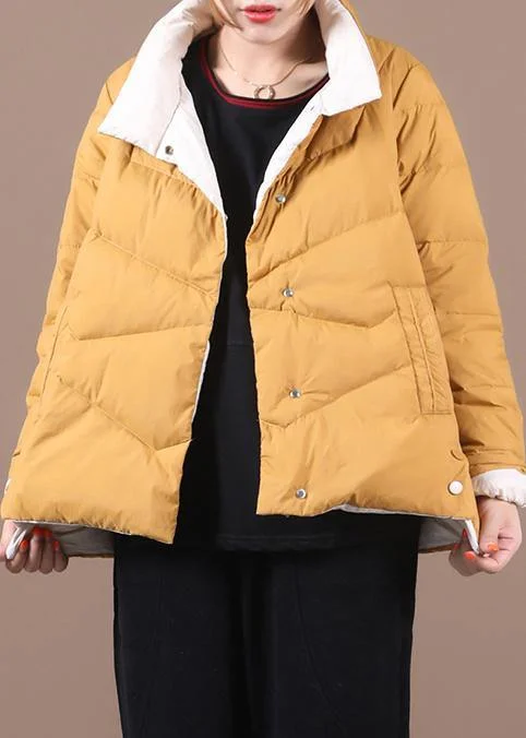 Soft Fit women yellow duck down coat Loose fitting snow jackets stand collar pockets Luxury overcoat Soft Fit women yellow duck down coat Loose fitting snow jackets stand collar pockets Luxury overcoat