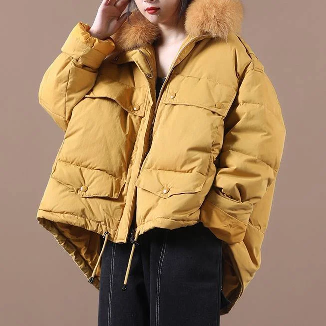 Cool Layers 2024 plus size down jacket coats yellow faux fur collar drawstring duck down coat Cool Layers 2024 plus size down jacket coats yellow faux fur collar drawstring duck down coat