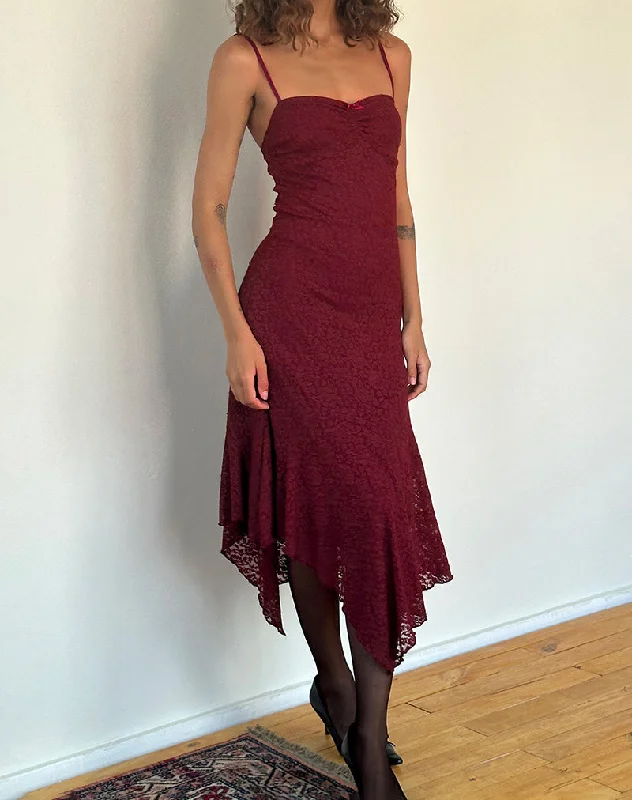 Affordable Looks Drusilla Midi Dress in Rose Lace Burgundy