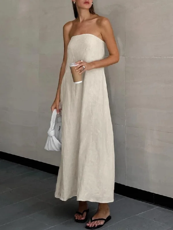 Fashion Comfort Strapless Linen Midi Dress