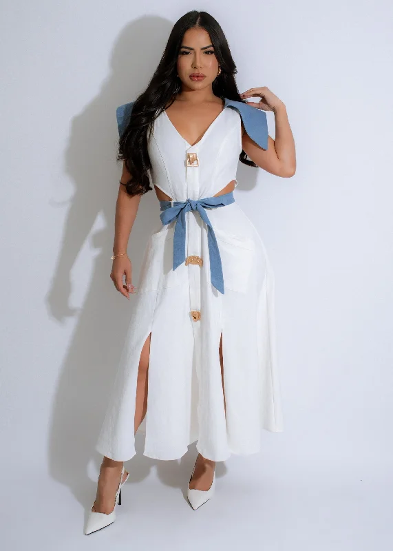 Luxurious Comfort Sandline Contrast Midi Dress White