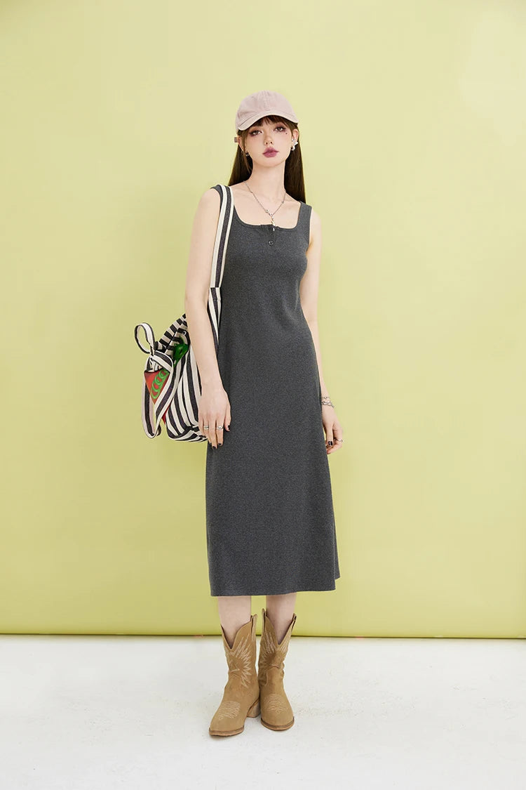 Functional Outfits Basic Casual Button Up Midi Dress