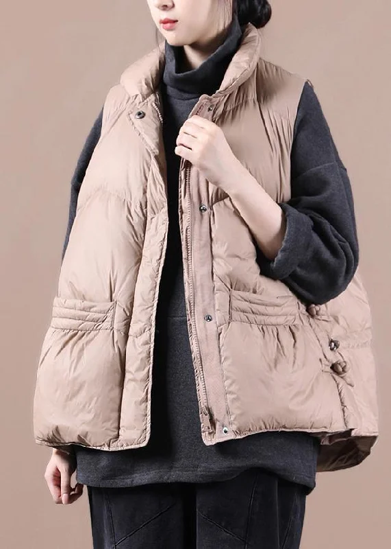 Trendy Comfort New casual womens parka coats khaki stand collar zippered down jacket