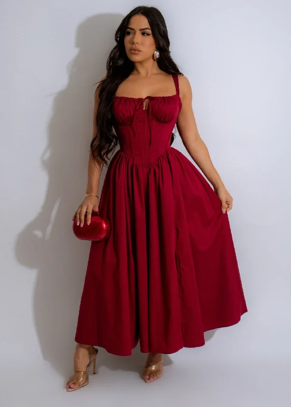Functional Outfits Making Marks Midi Dress Red