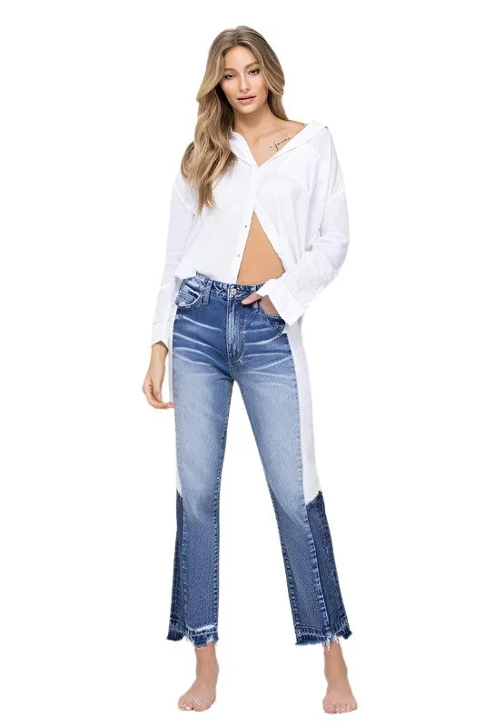 Chic and Cozy Super High Rise Straight W/Side Blocking Panel