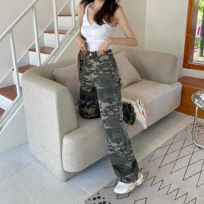 Cool Comfort DressBetty - Streetwear Camouflage High Waist Cargo Pants Straight Jeans Cool Comfort DressBetty - Streetwear Camouflage High Waist Cargo Pants Straight Jeans