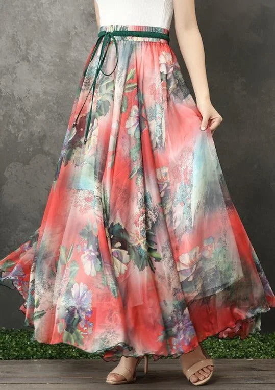 Smart Outfits Handmade elastic tie waist chiffon tunic pattern Work Outfits red prints Plus Size Dresses summer Smart Outfits Handmade elastic tie waist chiffon tunic pattern Work Outfits red prints Plus Size Dresses summer