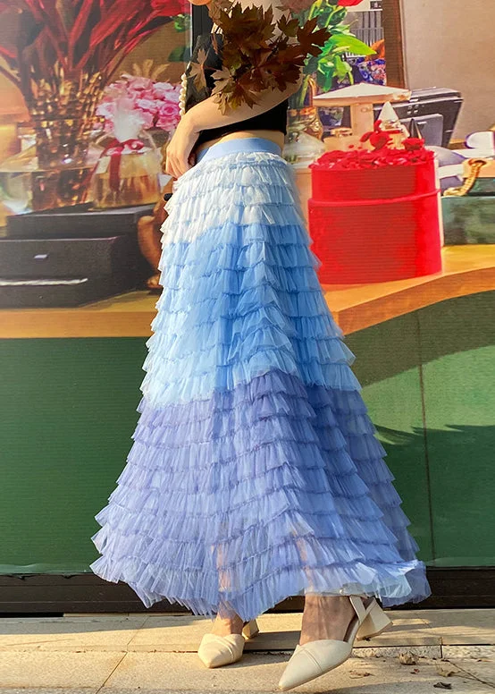 Budget Apparel Fine Blue Patchwork Gradient color tulle Skirt Spring