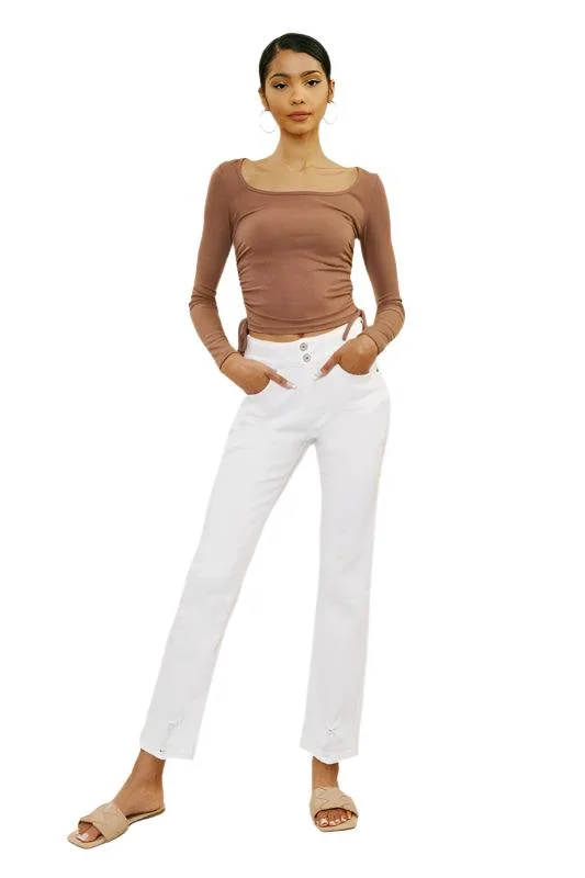 Personalized Independent Style Womens White High Rise Slim Straight Jeans