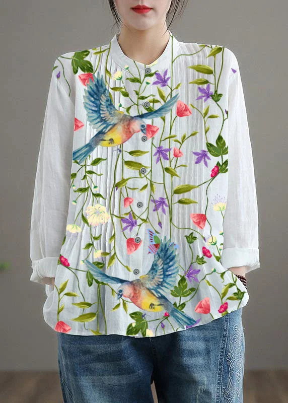 Fashion Layers Organic White-bird Linen Shirt Tunics Women Ramie Blouse