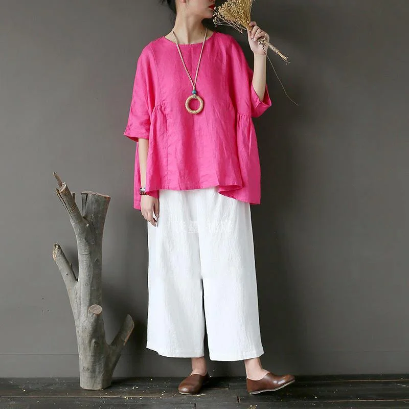 Everyday Outfits Diy U Neck Linen Summer Rose Tops