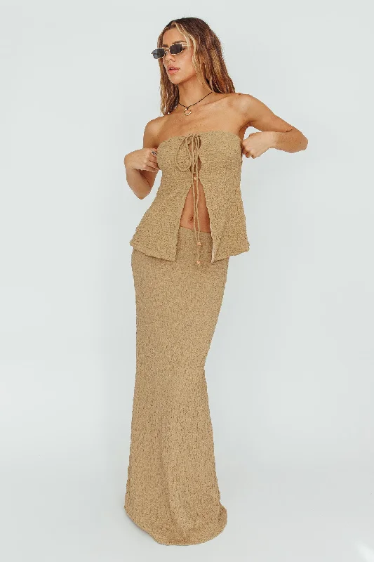 Lightweight Clothes Kalei Textured Midi Skirt Brown