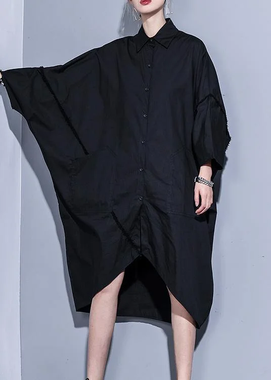 Chic Outfits DIY black quilting clothes lapel asymmetric Maxi spring Dresses