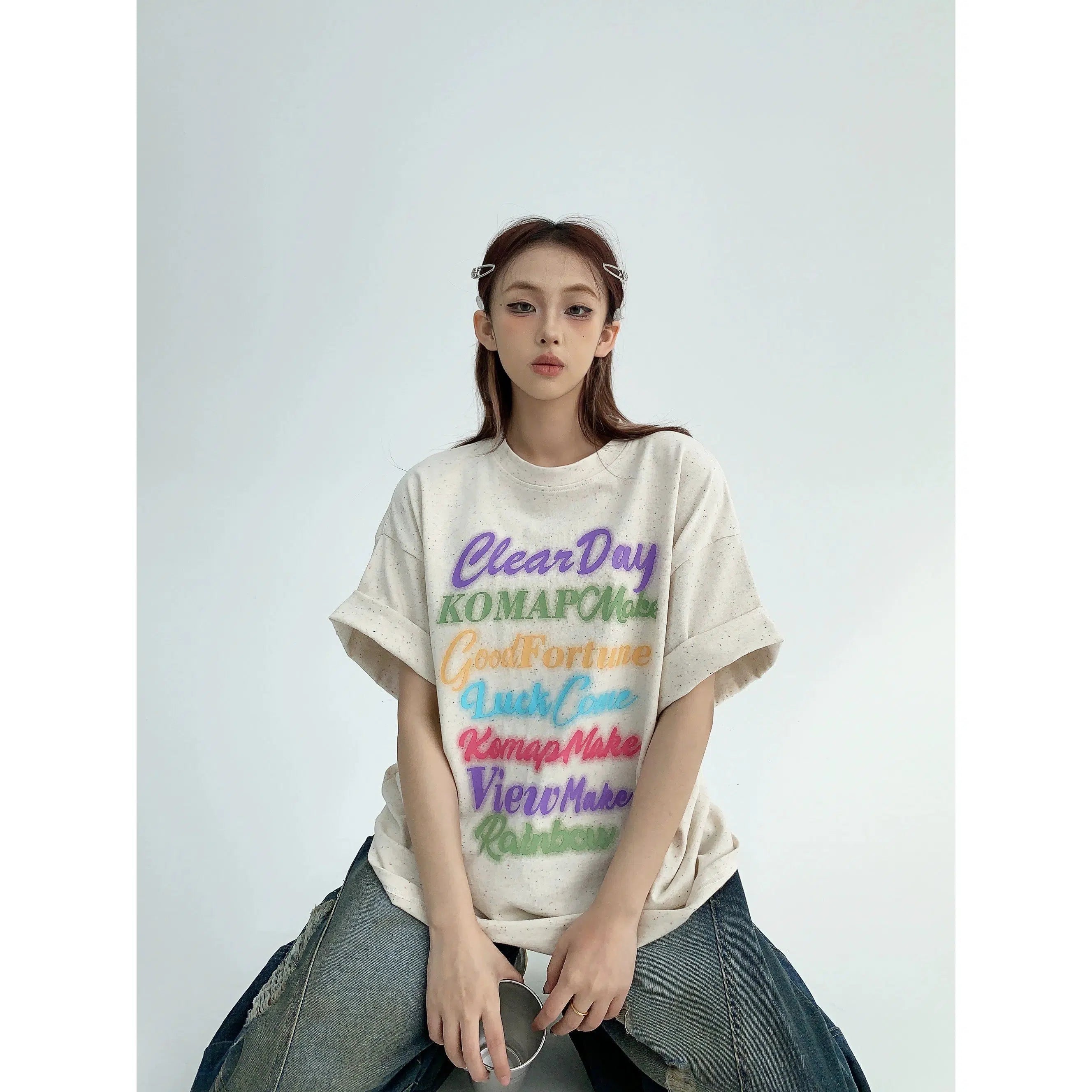 Personalized Embroidery Style Colored Text Graphic Print T-Shirt