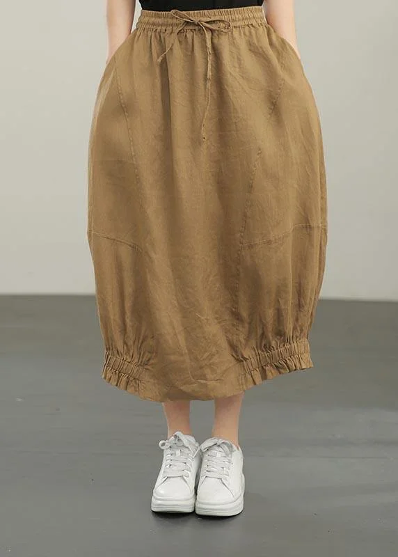 Affordable Trend Style Yellow Pockets A Line Summer Linen  Skirts