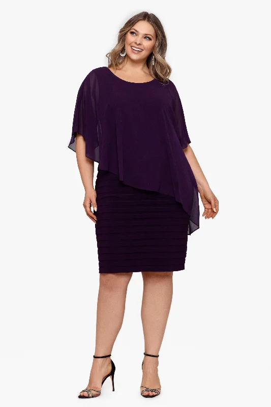 Simple Chic Plus "Charlotte" Short Chiffon Cape Scuba Crepe Shutter Dress