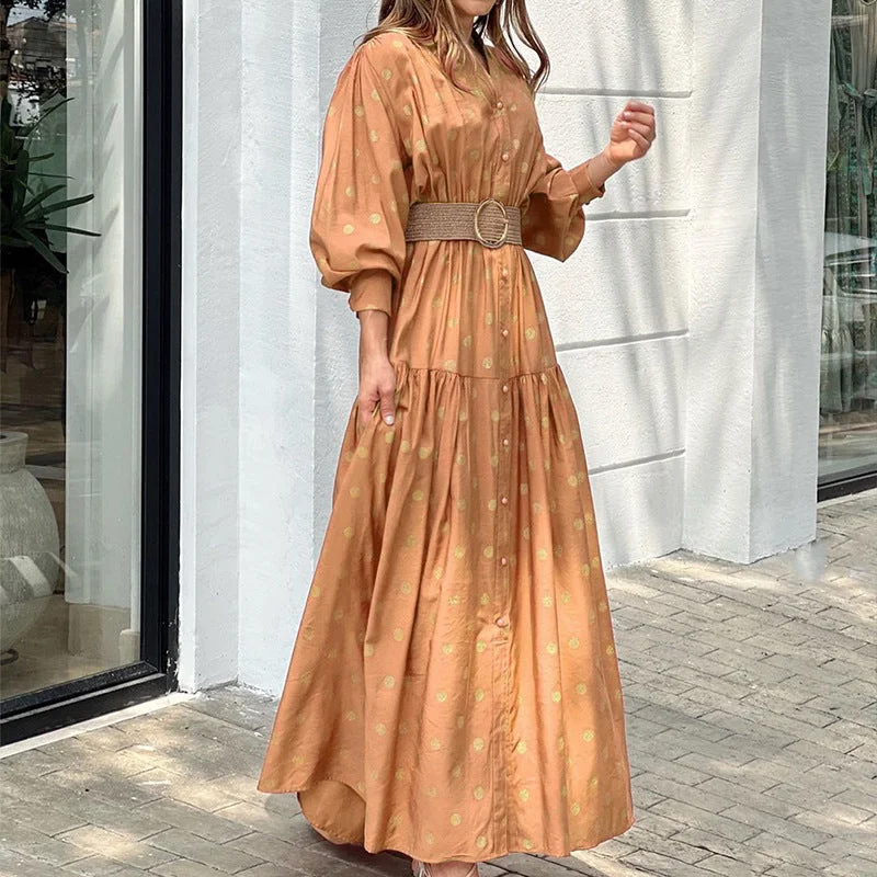 Romantic Skirt Style Elegant Women Dot Print Long Maxi Dresses